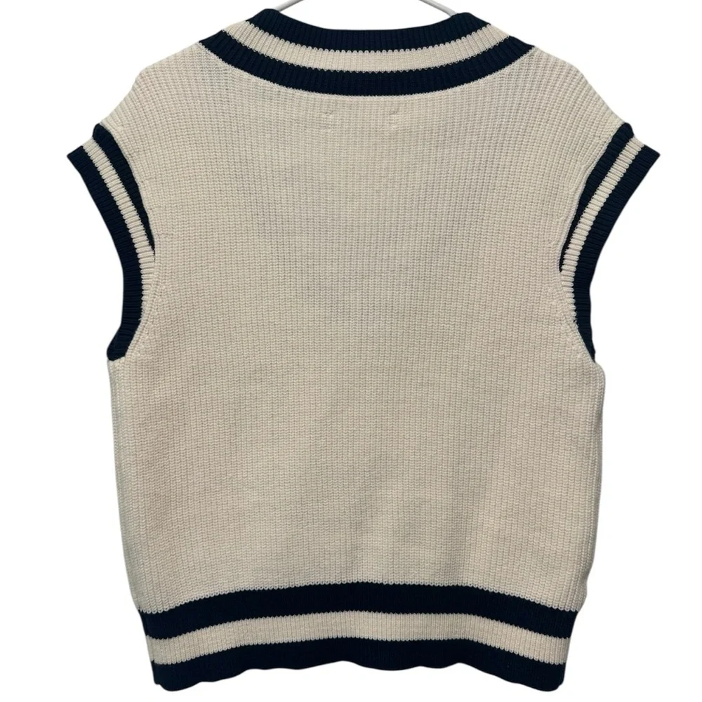LOFT Women’s Cream and Navy V-Neck Sweater Vest Size Small NWT - Picture 4 of 7